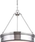 Four Light Chandelier In Brushed Nickel With Flat Opal Glass, Transitional Style, 20 Inch Wide By 24 Inch High with chain detail