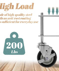 Heavy Duty 4 Inch Gate Caster With Brake For Wooden Gates, 250 Lb Capacity, Spring Loaded Solid Rubber Wheel shown on wood surface
