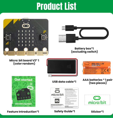 Microbit V2 Go Kit For Beginners With Built In LEDs And Sensors, Includes USB Cable And Battery Holder, Bluetooth Wireless, Compass, Radio, Temperature And Light Sensor For Dope Coding Projects. micro:bit board V2 with USB cable and battery holder