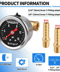 Dead Nuts Accurate Fuel Pressure Gauge Kit 0 To 15 Psi Glycerin Filled Dial With 1/8 Npt Thread and brass connectors.