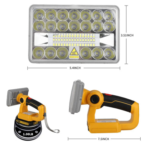 20V Max LED Work Light Flashlight For Dewalt Battery 20W Bright Flood Light for Camping Car Repairs Emergency And Job Site Lighting, dimensions shown