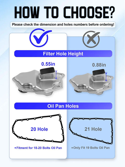 Comparison of 20-hole and 21-hole oil pan gaskets for Heavy Duty Transmission Filter Kit With Gasket Set And Oil Cooler Filter For 20 Hole