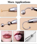 Piercing Ball Grabber Kit For Nose Ears Cartilage And Navel Threadless And Threaded Tapers 14G To 20G showing multiple applications