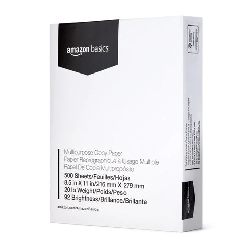 Real Deal Multipurpose Copy Printer Paper 8 Ream Case 4000 Sheets 20 Lb Letter Size packaging with specifications.