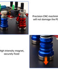 Close-up of Magnetic Helping Hands Soldering Station With 4 Magnetic PCB Clamps on black base, highlighting precision CNC machining.