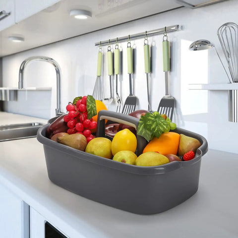 Large Cleaning Supplies Caddy Organizer Bin With Handle holds fruits and vegetables on kitchen counter