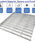 Galvanized Steel Drain Grate 16x16 In For Vodaland Catch Basin Heavy Duty Outdoor Driveway shown close-up, labeled durable, pressure resistant.