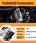 Beefed-Up Alternator 180 Amp 13.5V High Output CW Rotation Replacement For Hyundai Palisade and Kia Telluride specs shown