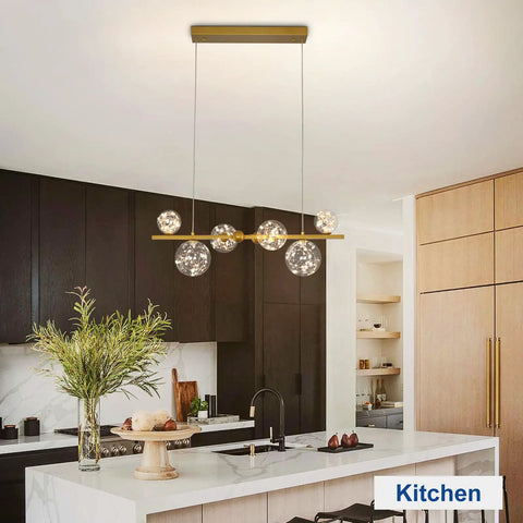 Dope Modern 5-Light Chandelier Fixture With Brushed Nickel Finish And Glass Shades in a contemporary kitchen setting