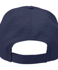 Back view of Navy Blue Adjustable Printed Five Panel Baseball Hat For Warehouse Workers, Pallet Crew, with adjustable strap