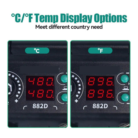 Celsius and Fahrenheit display on Soldering Iron Station 750W Dual LCD Digital SMD Rework Kit With Hot Air Gun 2 In 1