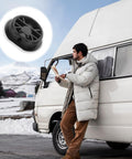 Durable Round Pin Buckle Sectional Furniture Connectors for couch and sofa shown near RV in snowy landscape.