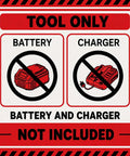 Warning label stating "Tool Only, Battery and Charger Not Included" with icons for battery and charger. Badass Brushless Cordless Angle Grinder Compatible With Milwaukee M18 Batteries Tool Only Pro Grade Heavy Duty Metal Cutting Sanding Woodworking DIY Project Powerhouse.