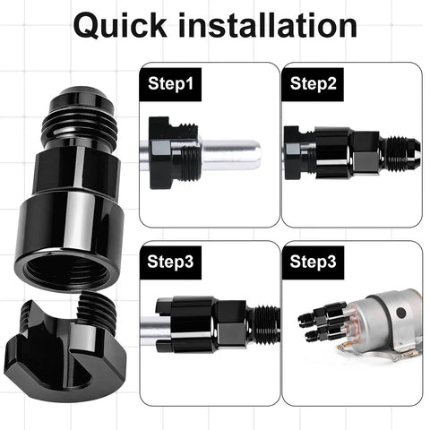 6AN Fuel Adapter 3/8 Inch And 5/16 Inch Quick Connect EFI Fuel Rail Fittings Aluminum Male To Female Adapters installation steps
