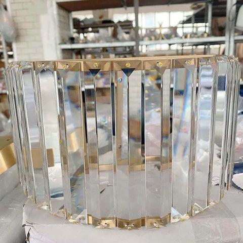 BUNCC Modern Minimalist Metal Wall Sconce, E14 LED Crystal Indoor Wall Light Fixture, close-up of crystal shade detail.