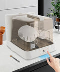 Portable Countertop Dishwasher With Built In Water Tank And See Through Window Using 360 Rotating Spray For Straight Up Spotless Plates on kitchen counter.