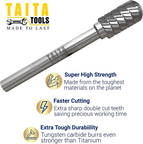 Premium One Quarter Inch Shank Carbide Burr Set For Rotary Die Grinders SB5 Tungsten Double Cut Bits With Sturdy Storage Case Pro Grade Quality For Milwaukee Dewalt Makita Wood Carving Metalworking Deburring And Craft Projects