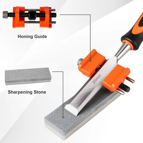 25mm chisel from 10 Piece Wood Chisel Set With Honing Guide And Sharpening Stone sharpening on a honing guide and stone