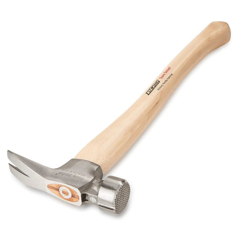 Sure Strike California Framing Hammer 25 Oz Straight Rip Claw with milled face and hickory handle, heavy duty forged steel head, side view