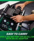 36V MultiVolt 2 Gallon Cordless Air Compressor with handle, featuring EC36DAQ4 model, suitable for pneumatic finish nailers