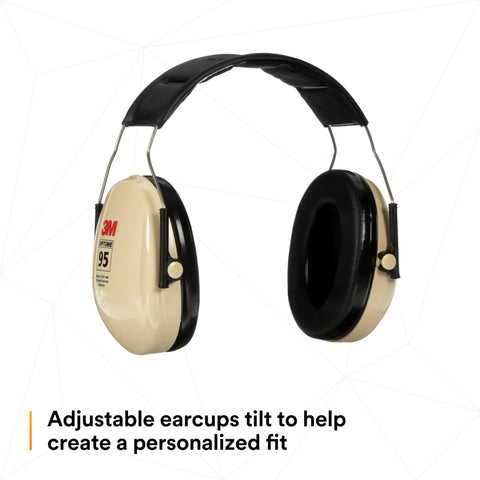 Optime 95 Over The Head Earmuffs For Real Hearing Protection With 21 DB NRR shown from the side, beige tone.