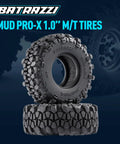 Mud Pro X One Point Zero Inch MT Tires For 1 18 And 1 24 RC Crawlers Upgrade Set V2 60x23.5mm Four Pack Delivers Beast Traction