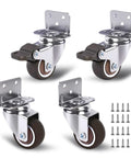 Slick Glide 1.25 Inch Swivel Caster Wheels Set Of 4 With 2 Brakes L Bracket Side Mount shown with screws, designed for furniture and DIY crafts.