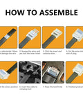 Assembly steps for Cat6 RJ45 Connectors For Slim Flat Ethernet Cables 30 And 32 AWG with load bar and gold plated contacts