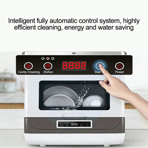 Genuine Kitchen Game Changer Portable Countertop Dishwasher Built For Apartments And Dorms Delivers Tough High Temp Cleanup With 360 Degree Rotating Spray Including Rack control panel with start button and digital display.
