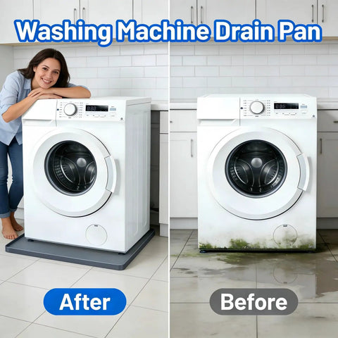 Heavy Duty 27x27 Inch Washing Machine Drain Pan Drip Tray Leak Proof Silicone Non Slip Waterproof Drip Mat Before After