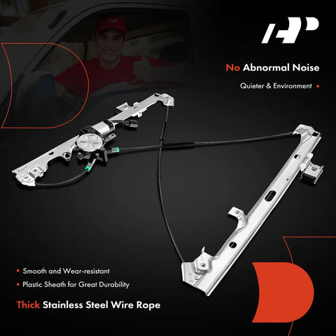 Chevrolet Front Driver Side Power Window Regulator With Motor Replacement For Silverado Tahoe Suburban Avalanche Sierra Escalade Yukon XL Pickup Truck SUV 2000-2006, stainless steel wire