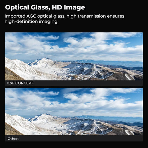 Comparison of mountain landscapes with 52mm UV Protection Filter With 18 Layer Multi Coatings Ultra Slim Design Shields Your Lens From Dust And Scratches Cuts UV Blue Cast Keeps Images So Sharp And Colors True Includes Lens Cap Cleaning Cloth.