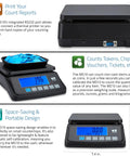 Front view of Coin Counting Scale for Fast Cash Counting and Sorting Coins in USD CAD EUR GBP with blue display screen.