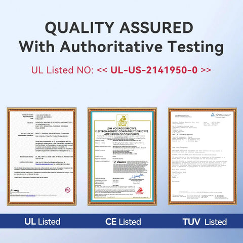 UL, CE, and TUV certification documents for Compact 24V AC Power Relay, 12 Amp SPDT With Test Button, Indicator Light.