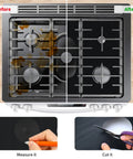 Three Pack Stove Burner Covers For Gas Range, Heat Resistant Stove Top Protectors, before and after with scissors and lid measure