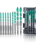 Heavy Duty Masonry Drill Bit Set With Ten Durable Carbide Tips For Cracking Concrete Brick And Tile Like A Pro in protective case.
