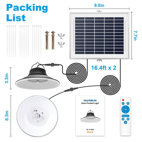 Components of Solar Pendant Light With Motion Sensor And Remote Outdoor Indoor Dimmable LED 3000K 4500K 6000K Color