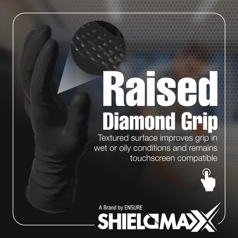 Black Nitrile Work Gloves Deliver Badass Heavy Duty Protection With A Raised Diamond Pattern For Sick Non Slip Grip.