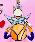 Soldering Clamp For Stained Glass And Jewelry Making, Adjustable Pro Grade Helping Hands holding a stained glass cat.