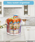 360 Degree Rotating Drink Packet Organizer Lazy Susan For Powdered Drink Mixes And Condiments on a kitchen counter