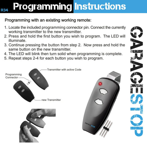 Two Button 315 MHz Garage Door Opener Remote Replacement For M3-2312 Includes Programming Pin And Easy Code Transfer guide