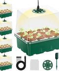 5 Pack 60 Cell Seed Starter Trays with Built-In Grow Light Kit, Humidity Dome, and Base Plug for Indoor Seed Germination