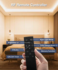 RF remote controller for 52.5ft 24V Dimmable Led Strip Lights Tunable White 3000K to 6000K above bed in modern bedroom