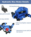 Blue XTECH hydraulic disc brake caliper set with red adjustment dial; includes brake pad; front/rear MTB pair.