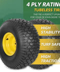 Front view of 2-Pack 20X8.00-8 Rear Tire And Wheel Assemblies for riding lawn mowers, 4 ply tubeless tire with high stability features.