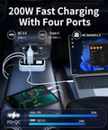 Hella Reliable 200W Car Power Inverter With Dual AC Outlets, 30W PD Fast Charger And QC3.0 USB Port, Zero Hassle DC To AC Converter set up in car.
