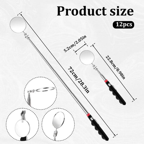 12 Pack Telescoping Inspection Mirrors Set With 29 Inch Extendable Handles, 360 Rotate Under Vehicle Mirrors for Mechanics, DIYers, Contractors