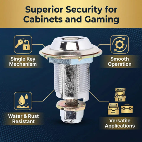 Tubular Cam Lock Zinc Alloy Round Door Keyed Replacement for File Cabinets and Small Enclosures with features highlighted