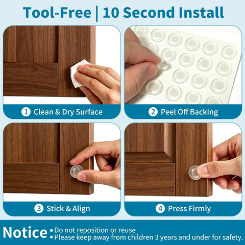 Smooth Operator Premium Cabinet Bumpers Self Adhesive Silicone Pads For Quiet Doors And Kitchen Drawers Furniture Protectors Anti Collision Guards 127 Piece Set installation steps.