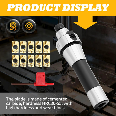 Face mill arbor with R8 shank and 50mm cutter, 7/16-20UNF, includes 10 APMT1604 carbide inserts and T15 wrench